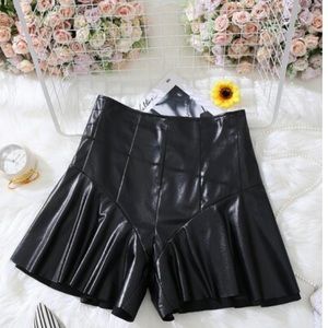 Faux Leather Ruffle Shorts